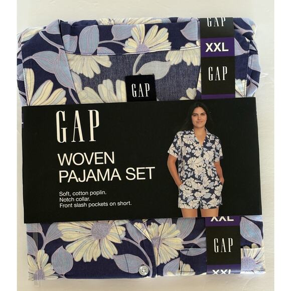 Gap Pajama Short Set Women Woven Purple Floral Poplin Cotton Notch Collar XXL - Picture 1 of 4